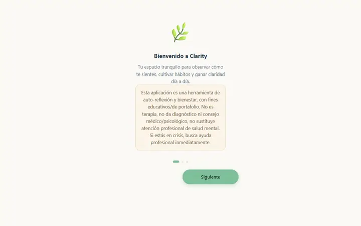 Captura de la web de bienestar Clarity